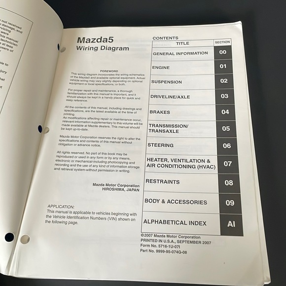 Mazda 5 2008 Workshop Manual Wiring Diagram Automotive Books Car Repair - Picture 13 of 13